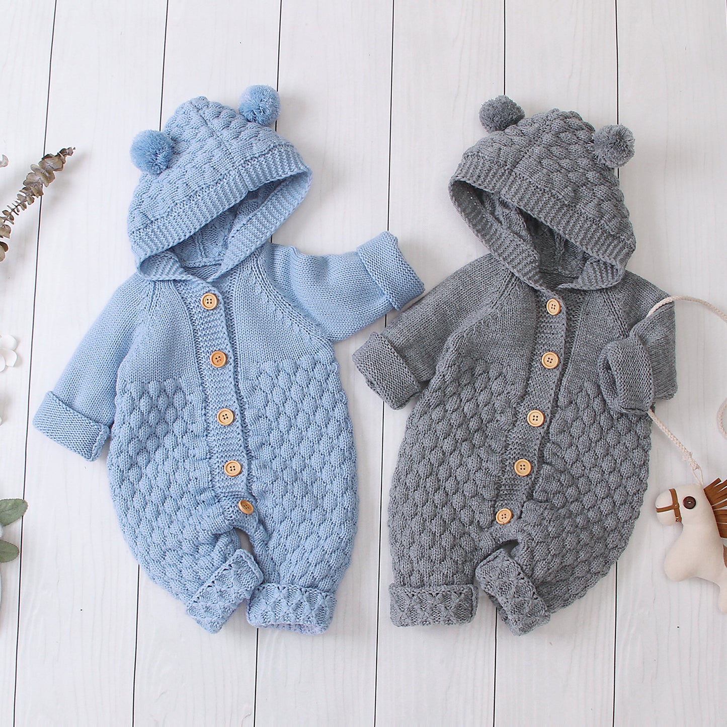 Hooded Knit Baby Jumpsuit