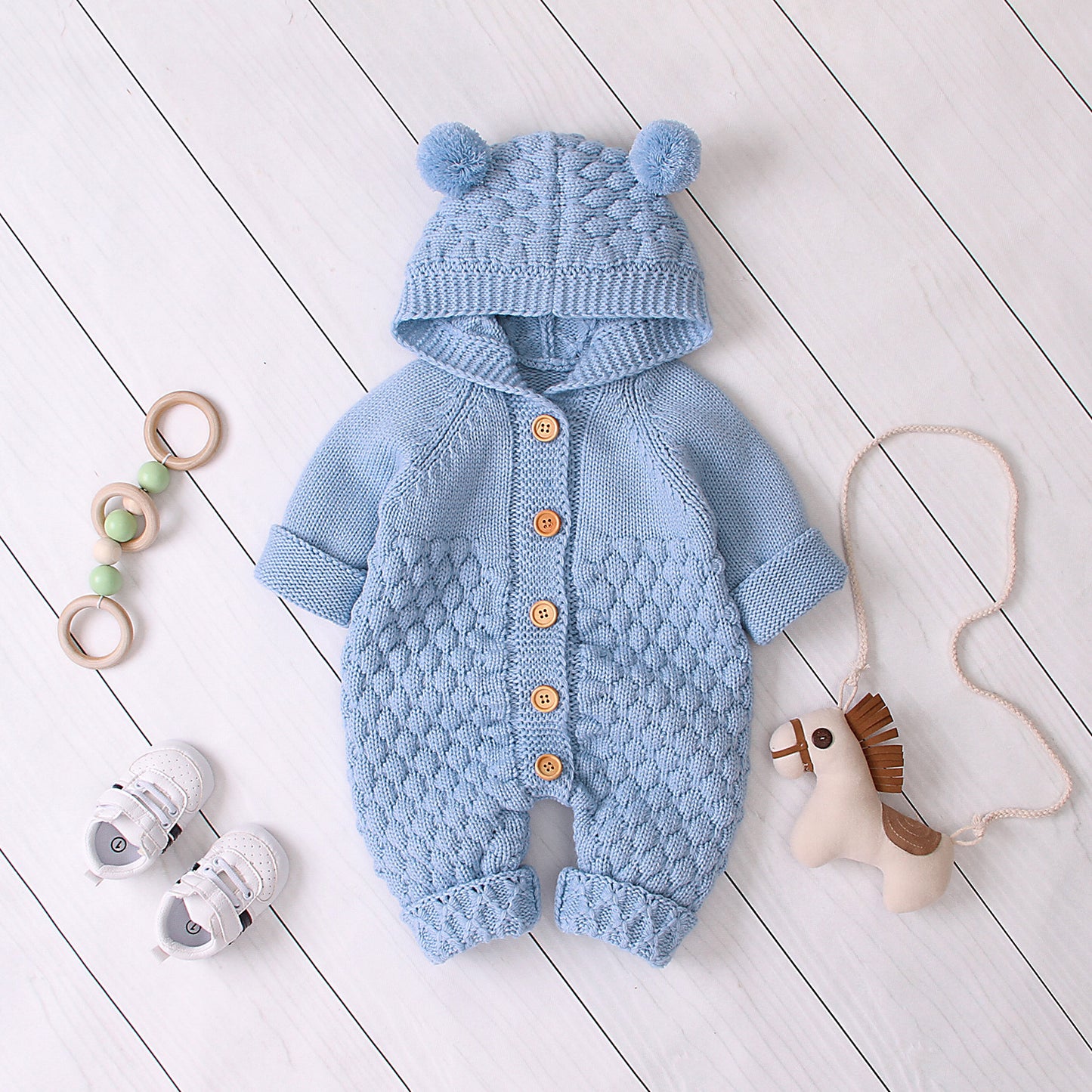 Hooded Knit Baby Jumpsuit