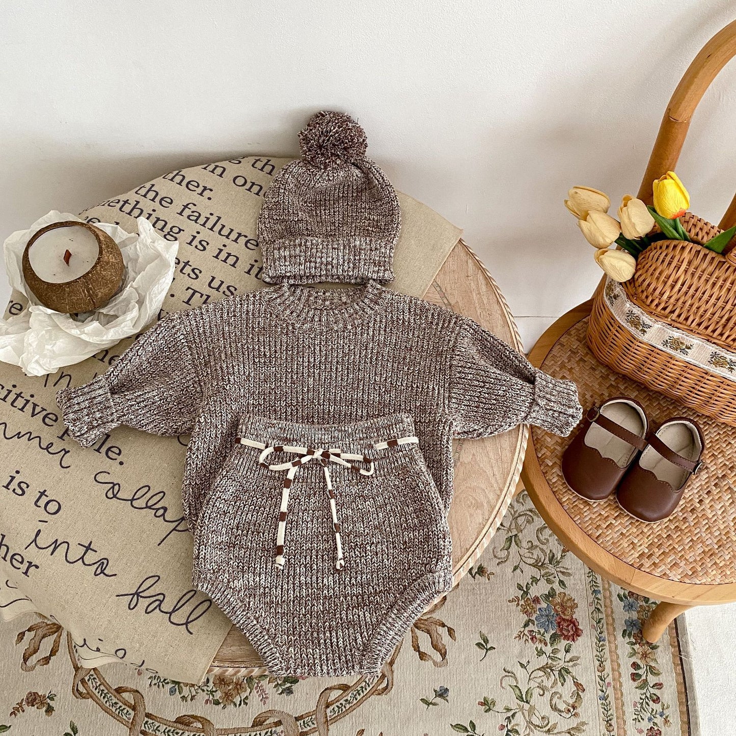 Baby Girl 3-Piece Knit Set with Hat