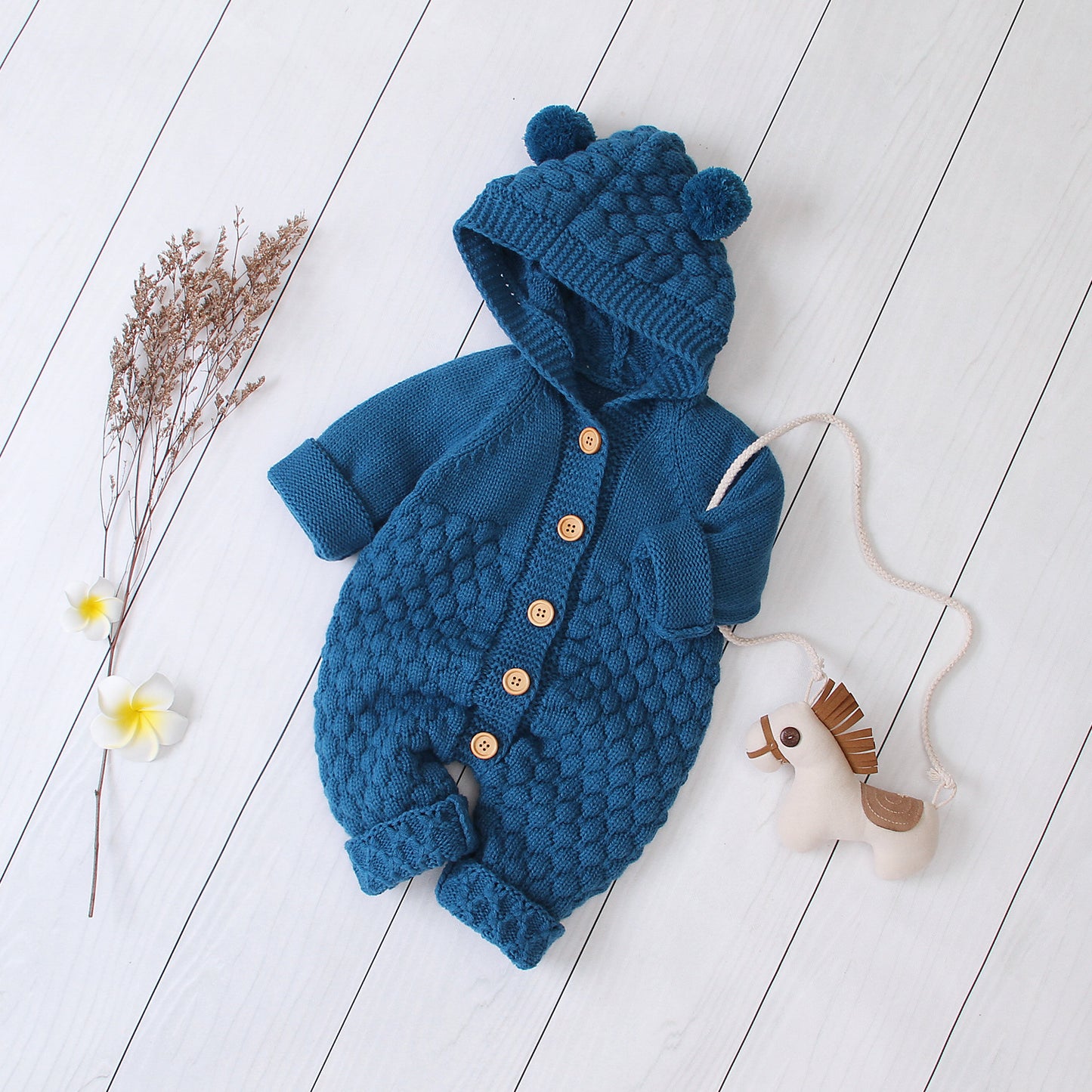 Hooded Knit Baby Jumpsuit