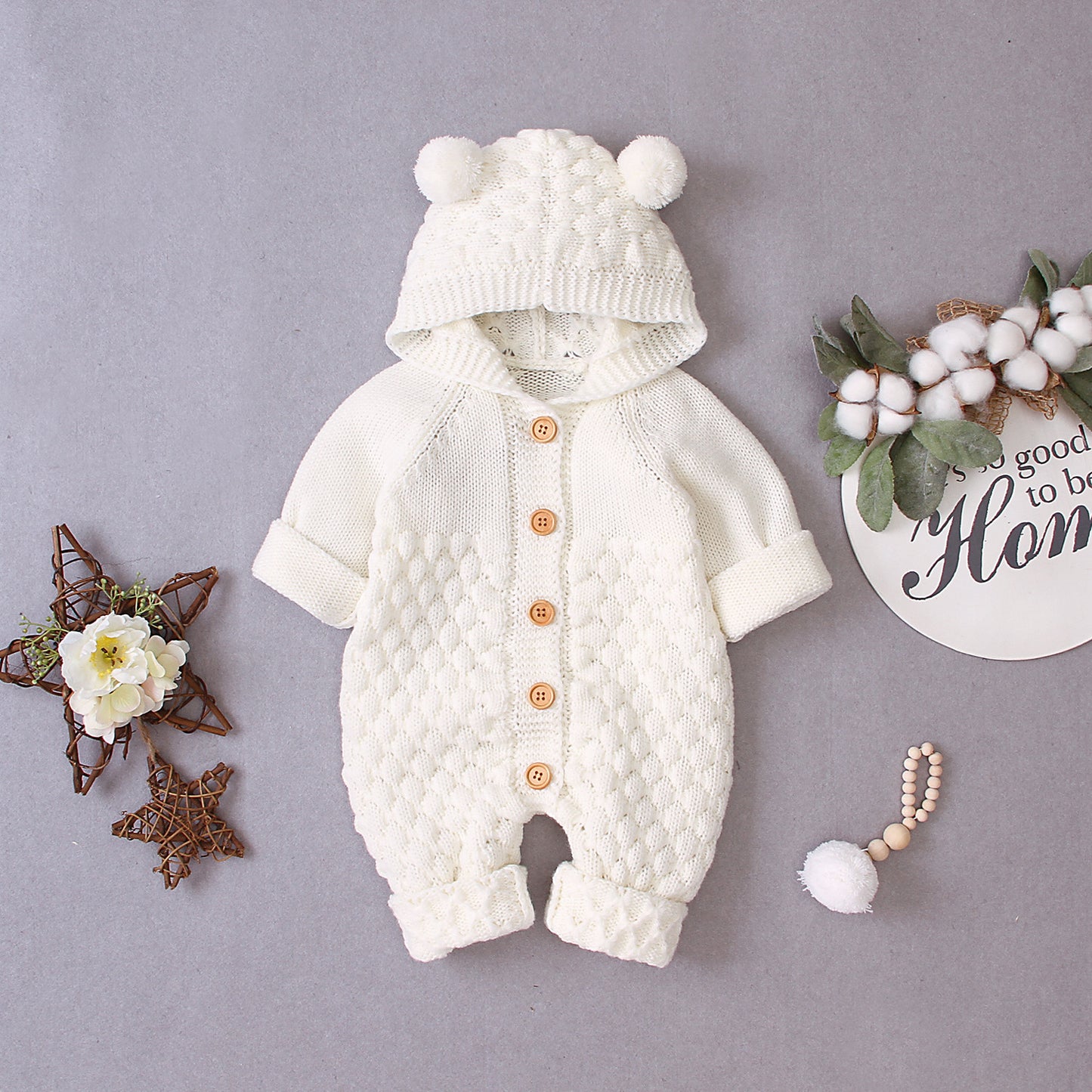 Hooded Knit Baby Jumpsuit