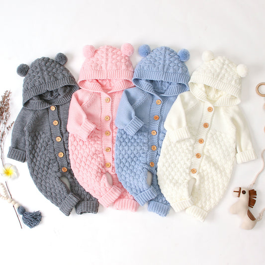 Hooded Knit Baby Jumpsuit